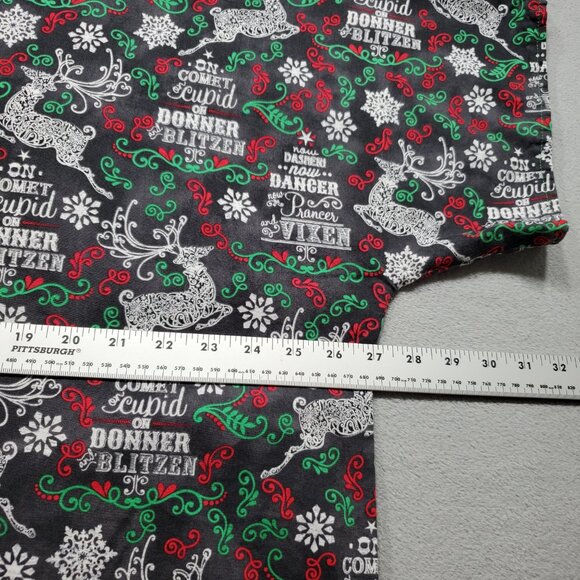 Handmade Vneck Top Reindeer Theme of Christmas Black White Red Green Wm Sz L - Picture 8 of 9